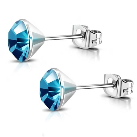 Stiftörhängen Stud Örhängen i Kirurgiskt Stål 316L i Silver Färg med Rund Ljus Blå Swarovski Kristall – 4 mm