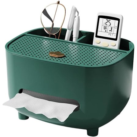 Servettboxhållare med förvaring, multifunktionell servettbox för pappersnäsdukar, fjärrkontrollbox, ansiktsservetthållare, förvaringslåda