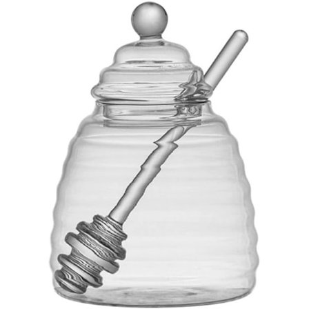 500 ml / 6,9 oz hunajapurkki dipperillä, lasipurkki hunajalle ja dipper-setti, hunajadispenser, mehiläispesä hunajapurkki hunajan ja siirapin 