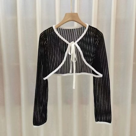 Solskydd Crop Knit Cardigan Tunn Cardigan Coat SVART