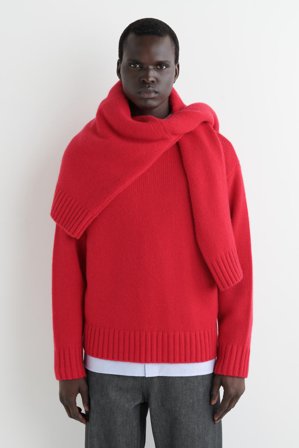 COS Men's Chunky Cashmere Crew Neck Jumper in Red