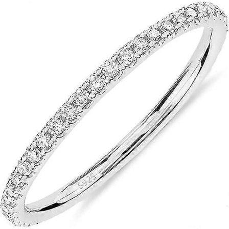 /EA/14K Guldpläterad Massiv 925 Sterling Silver CZ Simulerad Diamant Stapelbar Ring Evighetsband för Kvinnor (Vitguld-6)