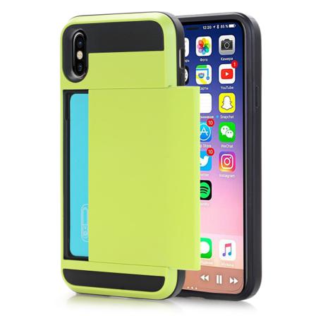 Iphone Xr Stöttåligt Skal Med Kortfack-grön
