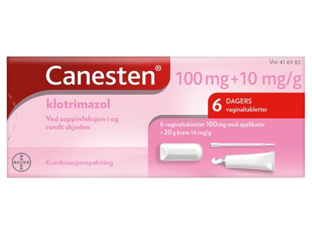 Canesten 100 mg vaginaltabletter + 10 mg/g krem, 20 g + 6 stk.