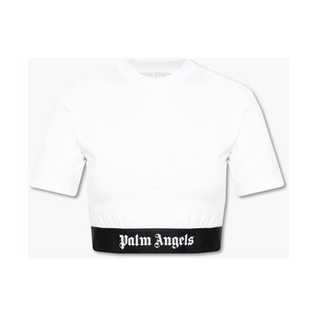 Palm Angels Cropped T-shirt with logo Hvid, Dame Bluser