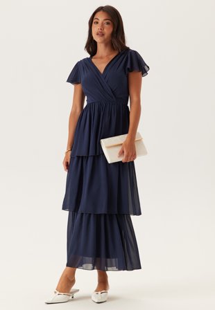 Bubbleroom Occasion - Butterfly Sleeve Flounce Dress - Navy - Kläder