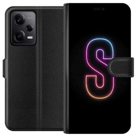Kompatibelt Lommeboketui til Xiaomi Xiaomi Redmi Note 12 Pro Neonbokstav S i lysende rosa og blå toner mot mørk bakgrunn, stilig bokstavkunst med re