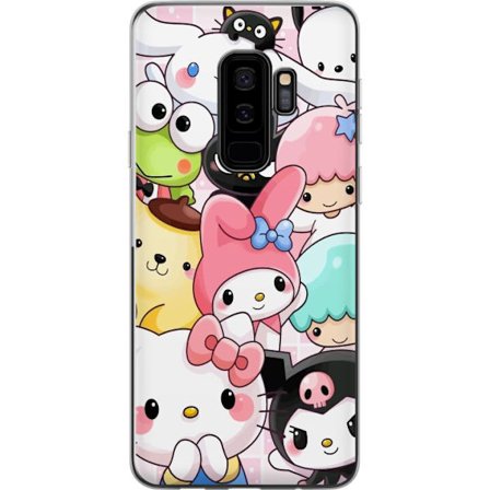 Kompatibelt Mobildeksel til Samsung Galaxy S9+ Tett mønster av søte figurer med store øyne i ulike farger og uttrykk med LABUBU-tekst