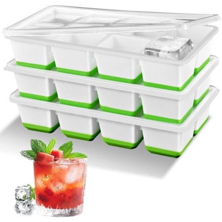 Isbitbrett - 3-delt iskremform - Lager ekstra store, sakte-smeltende isbiter - Grønn med lokk - BPA-fri