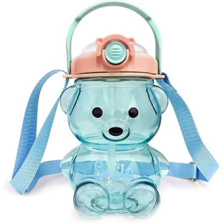 Kawaii Björn Vattenflaska Med Sugrör Och Rem, Söta Vattenflaskor För Barn, Portabla Läcksäkra BPA-fria Drickmuggar För Flickor Kvinnor Sport Camping P