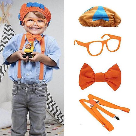 Vær som Blippi Dress Up! Rollespil Kostume Hat Briller Seler Bow Tie-G