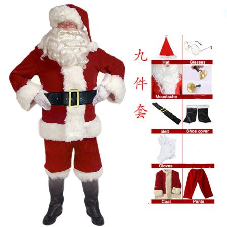 Julkläder Jultomtens kostym guld sammet festlig atmosfär cosplay prestationskläder 9 piece set S