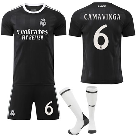 25-26 Real Madrid Barn Voksen Svart Trenings Fotballdrakt Kit med Sokker No.6 Camavinga No.6 Camavinga_xx No.6 Camavinga XXL