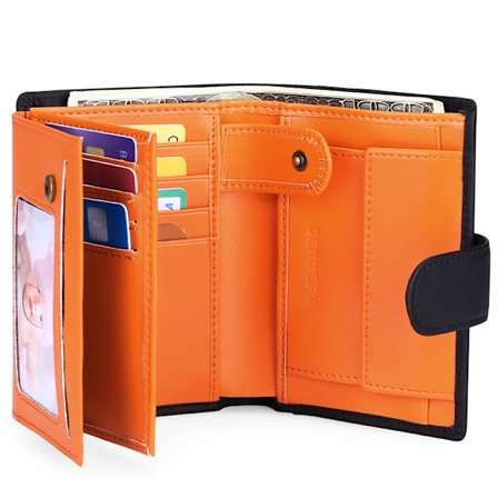 Herre Pung med RFID-beskyttelse - Portrætformat Herre Stor Læderpung - Tri-fold Pung - Sort med Orange