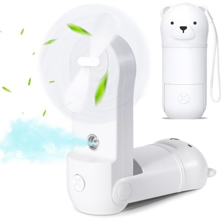 Bærbar Håndholdt Ventilator, Mini Håndventilator med Vandtågespray, Foldbar Ventilator med USB Genopladeligt Batteri, Lommeventilator med 3 
