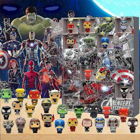 Julekalender med Avengers 2024, Julekalender med 24 Dages Nedtælling, Blind Box, 24 stk. Marvel Superhelte Resinfigurer Legetøj Ornamenter Gave