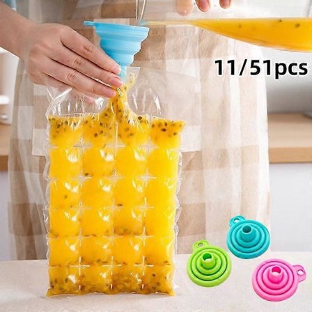 Genanvendelige isterningeposer sæt, 10/50 stk. selvforseglende fryseposer med tragt, ideel til cocktails og gør-det-selv-projekter, miljøvenligt 