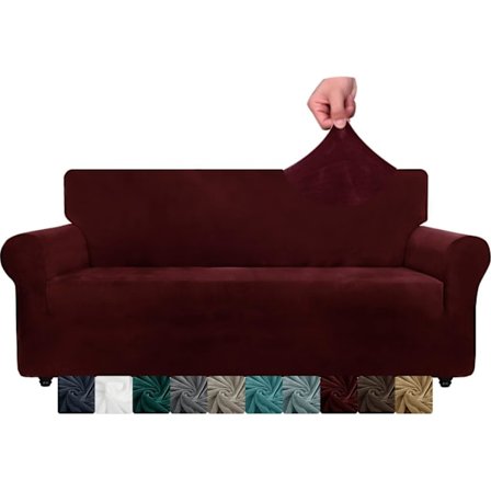 Velour Sofabetræk 3-personers, Strækbart Sofabetræk Universal, Sofabeskyttelse Skridsikre Sofabetræk med Armlæn, Sofabetræk Beskyttelse Kat