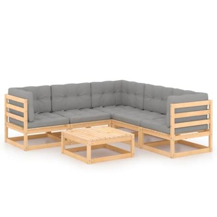 Vidaxl Loungegrupp Med Dynor 6 Delar Massiv Furu Grå