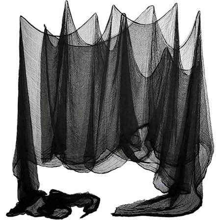 Skræmmende Halloween-net, 2x5 m sort dekorativt stof, skræmmende Halloween-stof til spøgelseshus, Halloween-fest, drapering af indgange, vinduesnet