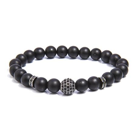 Svart frostat set 2 st Energimatta stenpärlor Handledssmycken med legeringsdekor black