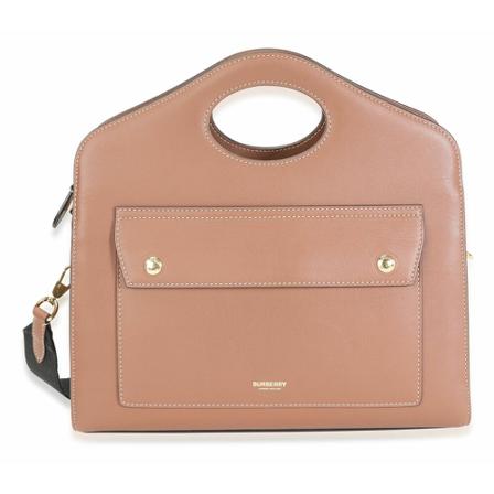 Burberry Vintage, Burberry Malt Brown Calfskin Topstitched Leather Small Pocket Tote Bruin, Dames, Maat:ONE Size,leer
