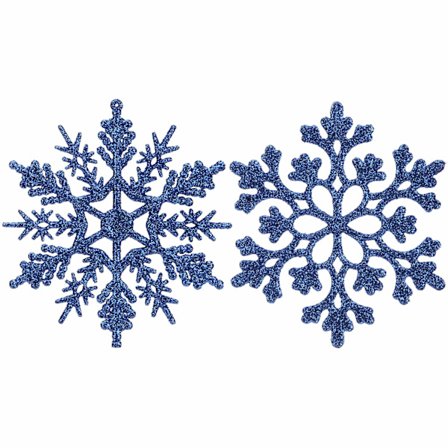 Plast julekule-snøfnugg, 10 cm, sett med 36, blå