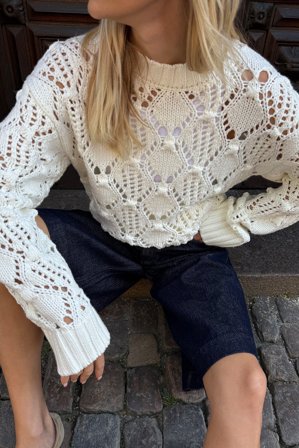 NA-KD - Strikket genser med rund hals - Oversize Genser - Offwhite - S