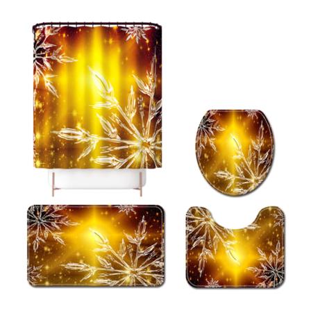 Elements Christmas Gradient Snowflake Print Dusjgardin Gulvmatte Sett med fire deler, A01,