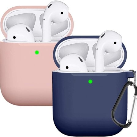 Airpods skal skyddande fodral är kompatibel med rosa/marinblå