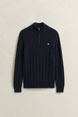 GANT - Kabelstrikket genser med half-zip til herre evening blue