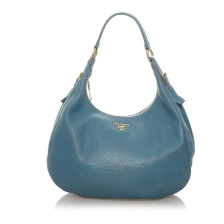 Prada Vintage Pre-owned Vitello Daino Shoulder Tas , Blauw , Dames , Maat: ONE Size Vintage Tassen