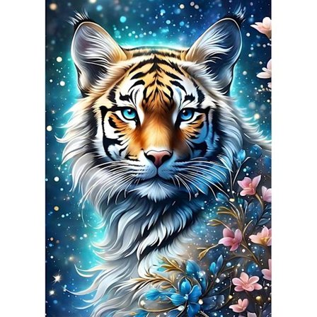 Tiger Diamantmaleri Sæt til Voksne, 5D Selvlysende Tiger Diamantkunst Sæt til Børn Begyndere, Runde Bor Blomster Diamantmaleri Kunst