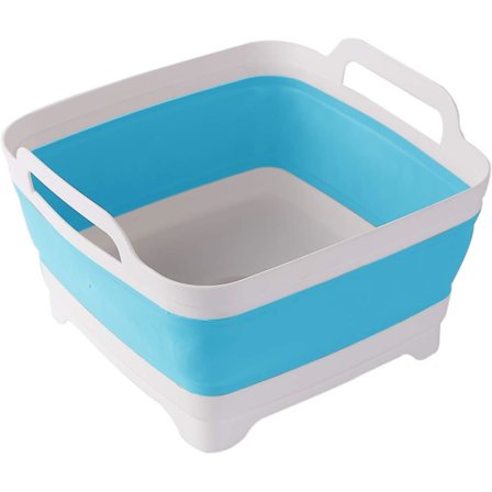 Sammenklappeligt vaskebassin med afløbsprop og bærehåndtag, 9L kapacitet til autocampere, opvask og madlavning, pladsbesparende foldbart kar