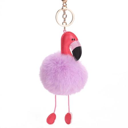 Nøkkelring i PU-lær Flamingo-form Søt bedårende pelsball Fluffy nøkkelring for daglig bruk, Taro Lilla IC