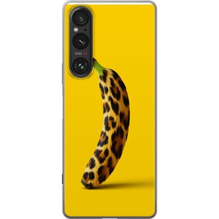 Kompatibelt Mobildeksel til Sony Sony Xperia 1 VI Banan med leopardmønster mot gult bakgrunn i en kreativ og leken design