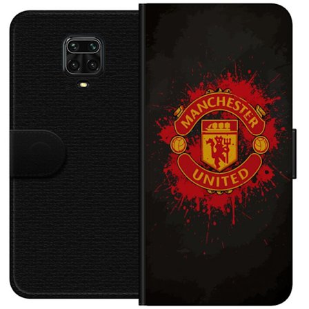 Yhteensopiva Lompakkokotelo Xiaomi Xiaomi Redmi Note 9 Pro Manchester United logo punaisella ja keltaisella värillä, raikas urheilullinen tausta