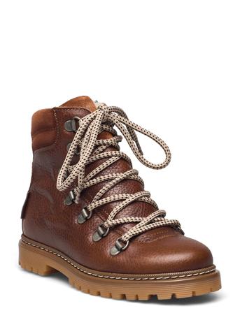 Boots - Flat - With Lace And Zip Brown ANGULUS