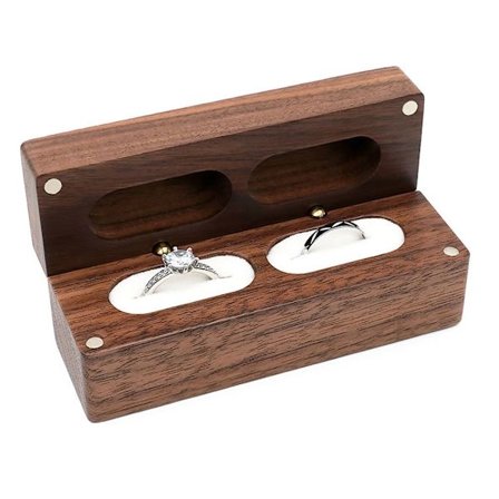 Valnød Træ Ring Box Halskæde Ring Ørering Box HVID