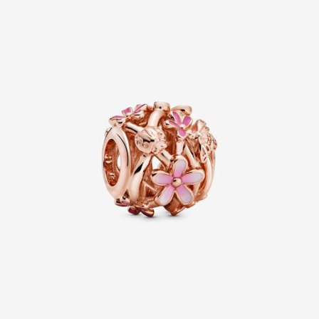 Pandora - Gennembrudt charm med lyserøde margueritter - 14k rosaguldplettering