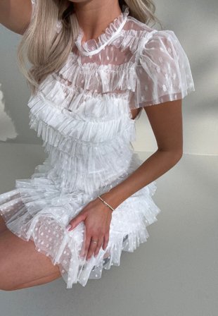 Bubbleroom Occasion - High Neck Tulle Frill Dress - White