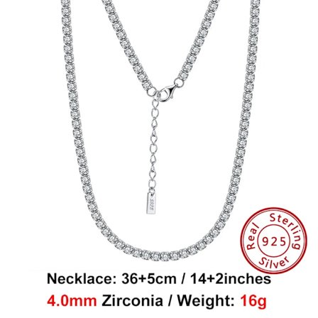 Äkta 925 Sterling Silver Dam Herr Tennis Choker Kedja Rundslipad Cubic Zirconia Tennis Kedja Halsband Smycken SC45