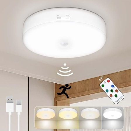 Oppladbar LED Vegg- og Taklampe – Bevegelsessensor Batteridrevet Lampe for Garderobe, Trapp og Hall