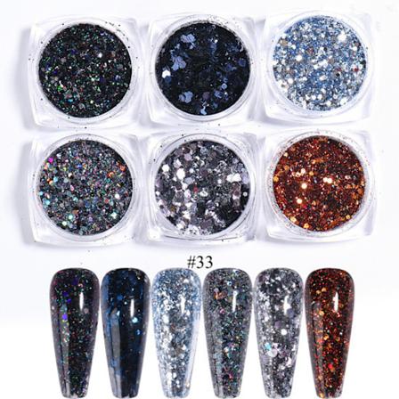 6 st Nagelstickers Färger Glitter Set Höst och Vinter Diamant i Papperskorgen Rosa Champagne Pailletter Nagel Glitter Nagel Y color