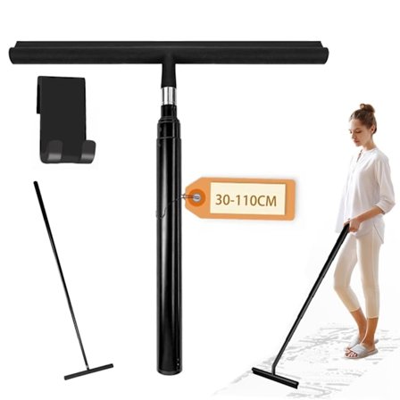 Utdragbar Duschskrapa med Långt Handtag Fönsterputsare för Badrumsglas 30-110cm Svart