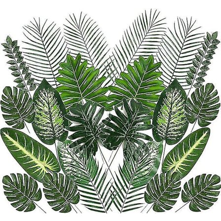 24 stk. Kunstige Palmblade Tropiske Planter Faux Stængler