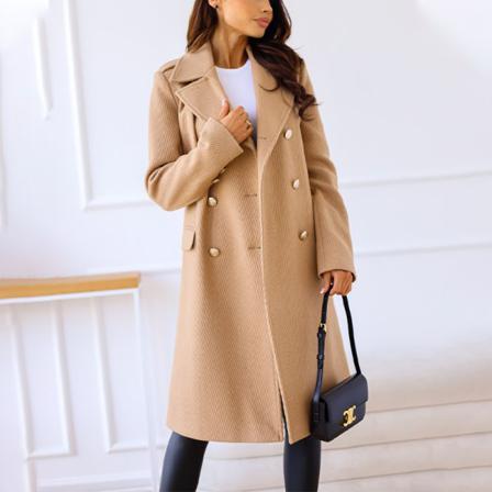 Kvinnor Notch Lapel Solid Color Overcoats Öppna Främre Trenchcoats