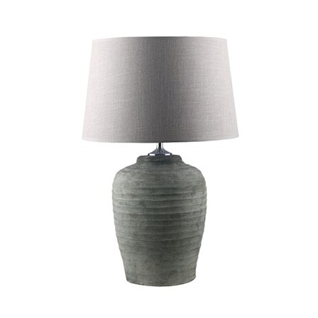 Keramisk bordlampe, khaki grå, beige hørskærm