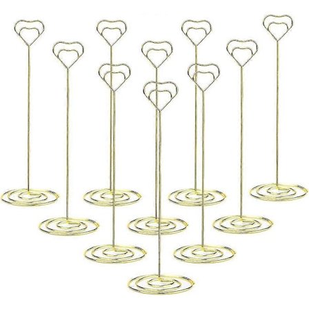 10 st 22 cm Höga Hjärtformade Platskortshållare, Guld