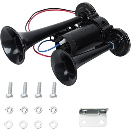 600DB Super Høj Dual Elektrisk Luft Horn Sæt til Køretøjer - Med Kompressor, Anvendelig til Biler, SUV'er, Lastbiler, Både (Sort)